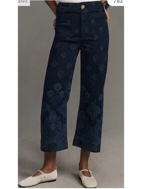 Anthropologie Maeve Colette Printed  Cropped Wide-Leg Jeans